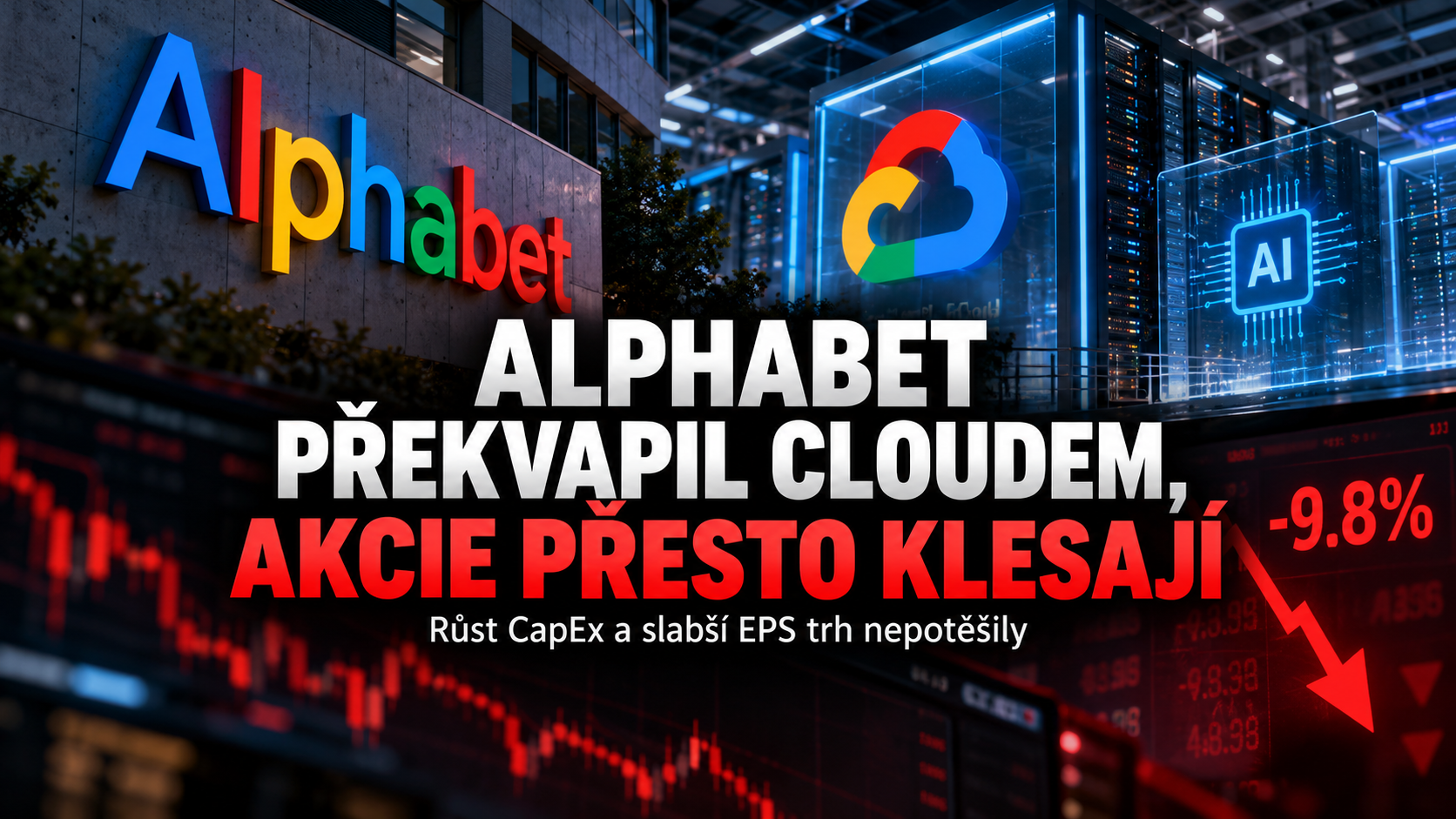 Alphabet překvapil růstem cloudu, akcie přesto klesají